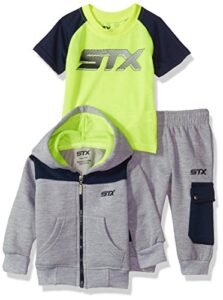 stx baby boys 3 piece hoodie, tee, and jogger set, si92-heather grey, 18 months