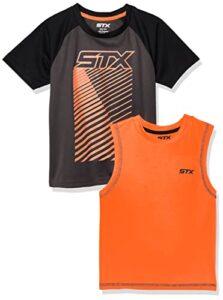 stx little boys muscle tank and t-shirt set, charcoal/orange-sh55, 5/6