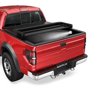 mostplus tri-fold soft truck bed tonneau cover on top compatible with 2015-2022 ford f150 f-150 bed 3 fold styleside (5.5 ft feet bed)