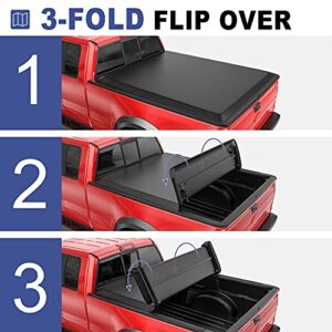MOSTPLUS Tri-Fold Soft Truck Bed Tonneau Cover On Top Compatible with 2015-2022 Ford F150 F-150 Bed 3 Fold Styleside (5.5 FT Feet Bed)