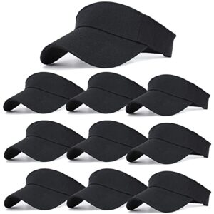 10 pack men women sun visor adjustable uv protection blank sun visor hats caps for beach pool golf tennis sports(10pack-black)
