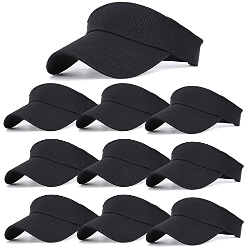 10 Pack Men Women Sun Visor Adjustable UV Protection Blank Sun Visor Hats Caps for Beach Pool Golf Tennis Sports(10Pack-Black)