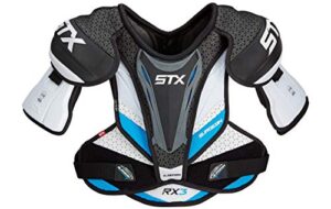stx ice hockey surgeon rx3 senior shoulder pad, small, white/blue