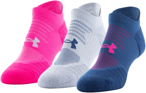 Under Armour Women's Play Up No Show Tab Socks, 3-Pairs , Deep Sea/Breaker Blue/Electro Pink , Medium