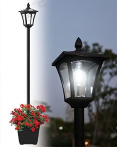 doeslag solar lamp post light outdoor, 64″ solar post lights vintage led street lights with planter for backyard, lawn patio pathway front/back door