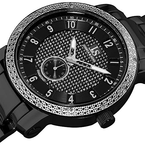 Joshua & Sons Men's Diamond Watch - 12 Genuine Diamonds on Bezel Sunray Dial Pave Sparkling Glitter Face On Heavy Duty Bracelet - JS-20