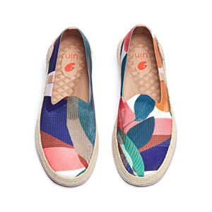 uin women’s espadrilles slip ons knitted lightweight walking casual loafers comfortable art painted travel shoes marbella broad leaf (9)
