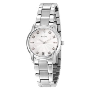 bulova women’s 96p104 diamond accented sunray dial watch
