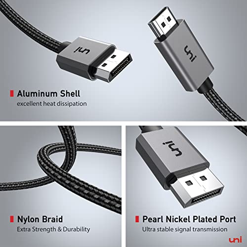 uni DisplayPort to HDMI 4K Cable 10FT, High Speed(1440P@60Hz 1080P@120Hz) Unidirectional DP to HDMI Cable Cord [Aluminum Shell, Nylon Braid] Compatible with HP, DELL, GPU, AMD, NVIDIA etc.