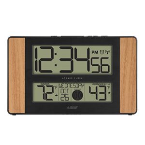 la crosse technology atomic digital clock with outdoor temperature, wood oak, 0