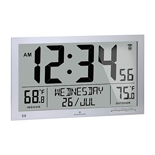 MARATHON Atomic Full Calendar Clock with Extra Large Digits Indoor and Outdoor Temperature