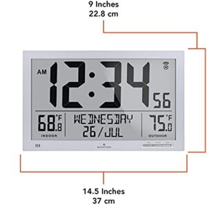 MARATHON Atomic Full Calendar Clock with Extra Large Digits Indoor and Outdoor Temperature