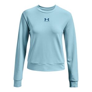 under armour womens rival terry crew , opal blue (293)/lime foam , x-large