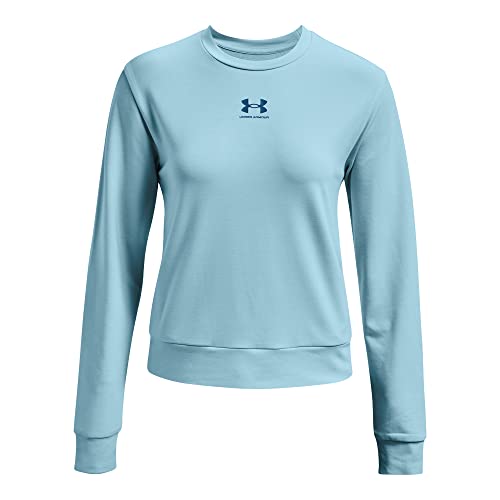 Under Armour Womens Rival Terry Crew , Opal Blue (293)/Lime Foam , X-Large