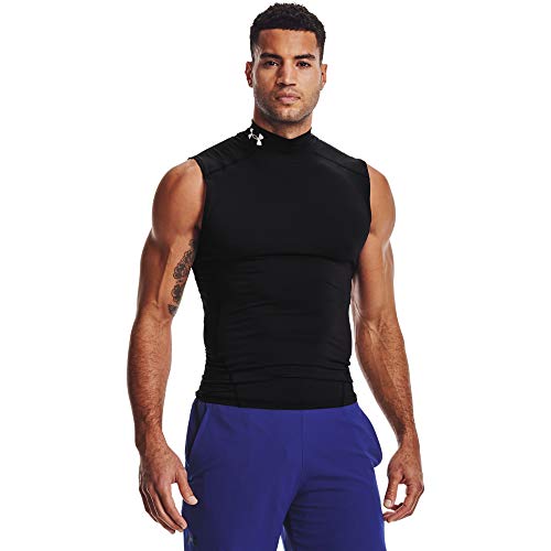 Under Armour Men's HeatGear Armour Compression Mock Sleeveless , Black (001)/White , Large