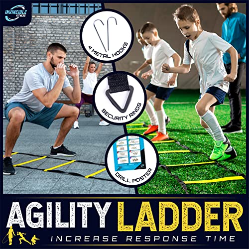 Invincible Fitness Agility Set - 10 Cones, 4 Hooks, 3 Resistance Bands & Bag - Improve Coordination, Speed, Power & Strength - Soccer, Football, Basketball, Tennis - for All Ages