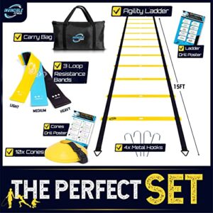 Invincible Fitness Agility Set - 10 Cones, 4 Hooks, 3 Resistance Bands & Bag - Improve Coordination, Speed, Power & Strength - Soccer, Football, Basketball, Tennis - for All Ages