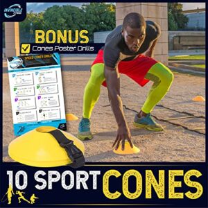 Invincible Fitness Agility Set - 10 Cones, 4 Hooks, 3 Resistance Bands & Bag - Improve Coordination, Speed, Power & Strength - Soccer, Football, Basketball, Tennis - for All Ages