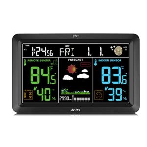 【 afifi 】 wireless weather station with atomic clock, indoor outdoor thermometer and hydrometer, weather forecast with barometer, hd colour display with adjustable backlight