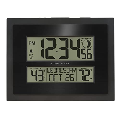 La Crosse Technology 513-75624-INT Digital Atomic Clock with Outdoor Temperature and Moon Phase,Black