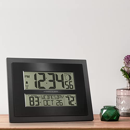 La Crosse Technology 513-75624-INT Digital Atomic Clock with Outdoor Temperature and Moon Phase,Black