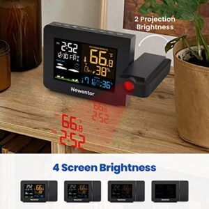 Newentor Projection Alarm Clock for Bedroom Ceiling, Atomic Projector Clocks with WWVB Function,Weather Station with Indoor Outdoor Temperature Humidity, Weather Forecast, Adjustable Backlight