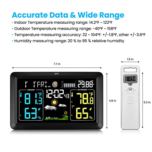 Weather Stations Wireless Indoor Outdoor Thermometer with Atomic Clock, Temperature and Humidity Weather Forecast Barometer with Sensor