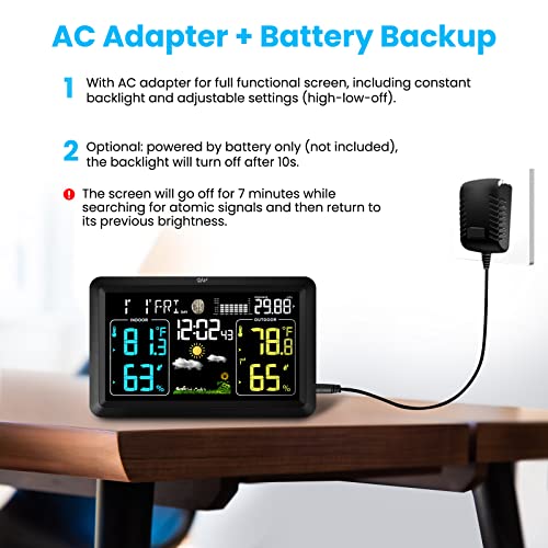 Weather Stations Wireless Indoor Outdoor Thermometer with Atomic Clock, Temperature and Humidity Weather Forecast Barometer with Sensor