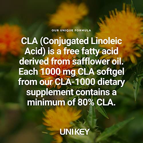 Uni Key Health CLA-1000 | Naturally Supports Healthy Weight Management | 800 mg Conjugated Linoleic Acid | 90 Servings