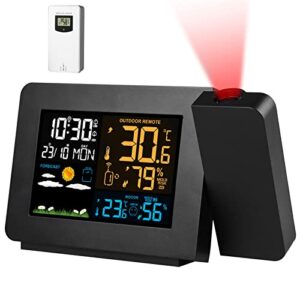 imountek atomic projection alarm clock digital alarm clock night light clock radio control clock with wwvb function weather station dual alarms snooze outdoor wireless temperature humidity sensor