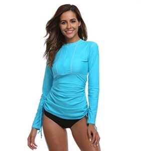 women’s long sleeve rash guard wetsuit swimsuit top uv sun protection (901 xxs, blue)