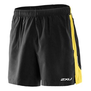 2xu men’s velocity shorts, small, black/sunray yellow