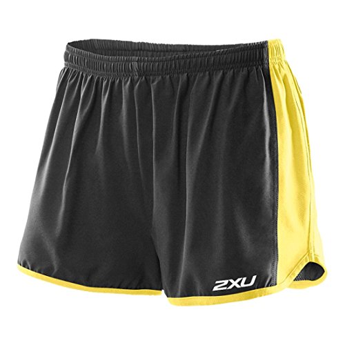 2XU Men's Momentum Shorts, X-Large, Black/Sunray Yellow