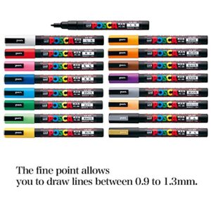 Uni Paint Marker Poster Color 17 Marking Pen Fine Point PC-3M 15 Standard & Gold,Silver Set With Kanji LOVE Sticker