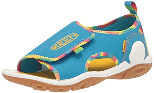 KEEN Knotch River Open Toe Sandals, Tie Dye/Vivid Blue, 3 US Unisex Big Kid