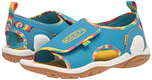 KEEN Knotch River Open Toe Sandals, Tie Dye/Vivid Blue, 3 US Unisex Big Kid