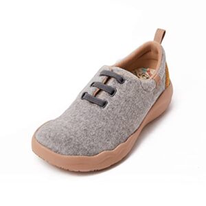 UIN Women's Walking Shoes Slip On Wool Lace-up Casual Lightweight Comfort Fashion Sneaker Segovia Light Grey (9.5)