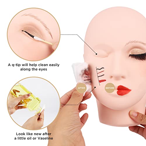 LASHVIEW Lash Mannequin Head, Practice Training Head,Make Up and Lash Extention,Cosmetology Doll Face Head,Soft-Touch Rubber Practice Head,Easy to Clean by Skincare Essential Oil.