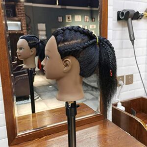 Armmu Mannequin Head with 100% Real Hair, 16" Hairdresser Cosmetology Mannequin Manikin Training Practice Doll Head for Hairstyling and Free Clamp Holder- Black