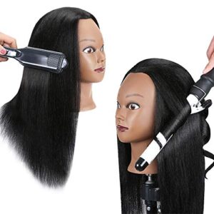 Armmu Mannequin Head with 100% Real Hair, 16" Hairdresser Cosmetology Mannequin Manikin Training Practice Doll Head for Hairstyling and Free Clamp Holder- Black