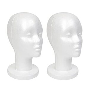 Studio Limited White Foam Mannequin Head Display, Styrofoam Wig Head (2 pack)