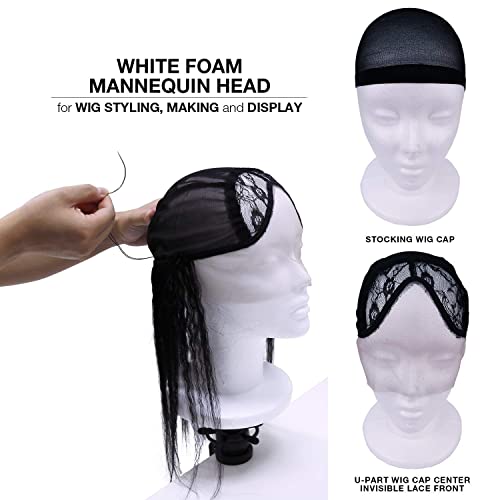 Studio Limited White Foam Mannequin Head Display, Styrofoam Wig Head (2 pack)