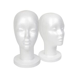 Studio Limited White Foam Mannequin Head Display, Styrofoam Wig Head (2 pack)