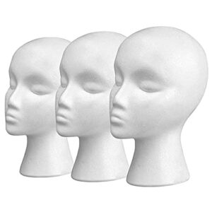 11″ 3 pcs wig head – tall female foam mannequin wig stand and holder for style, model and display hair, hats and hairpieces, mask – for home, salon and travel