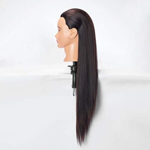 Hairlink 26-28'' Mannequin Head Synthetic Fiber Long Hair Styling Training Head Dolls for Cosmetology Manikin Maniquins Practice Head with Clamp Stand Holder (6611LB0220)