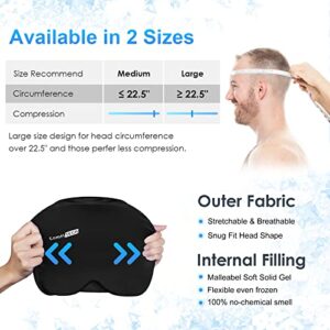 ComfiTECH Migraine Ice Head Wrap, Headache Relief Hat for Migraine Cap for Tension Puffy Eyes Migraine Relief Cap for Sinus Headache and Stress Relief Cold Compress (Medium Black)