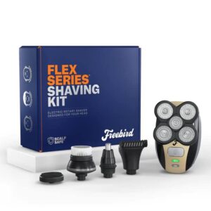 The FlexSeries Electric Head Hair Shaver - Freebird - Ultimate Mens Cordless Rechargeable Wet/Dry Skull & Bald Head Waterproof Razor with Rotary Blades, Clippers, Nose Trimmer, Brush, Massager