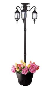 westcharm portable 3-head led solar light planter for backyard patio porch outdoor decoration – 6.7 ft. (80 in.) black solar street lamp with planter