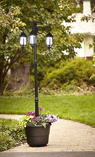 Westcharm Portable 3-Head LED Solar Light Planter for Backyard Patio Porch Outdoor Decoration - 6.7 ft. (80 in.) Black Solar Street Lamp with Planter