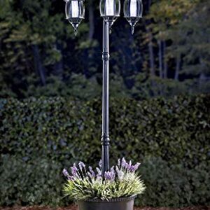 Westcharm Portable 3-Head LED Solar Light Planter for Backyard Patio Porch Outdoor Decoration - 6.7 ft. (80 in.) Black Solar Street Lamp with Planter